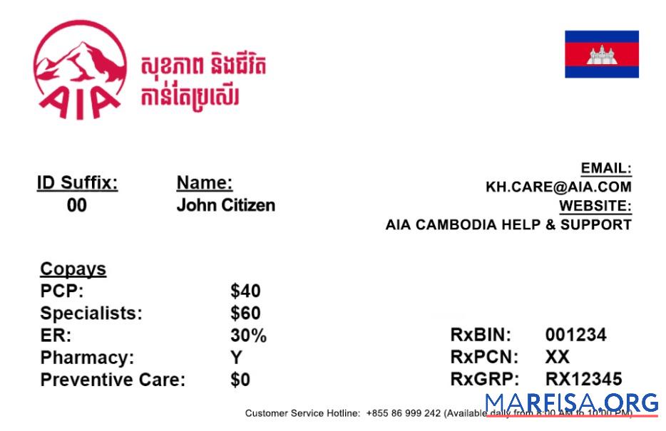 Printable Cambodia health insurance card real example